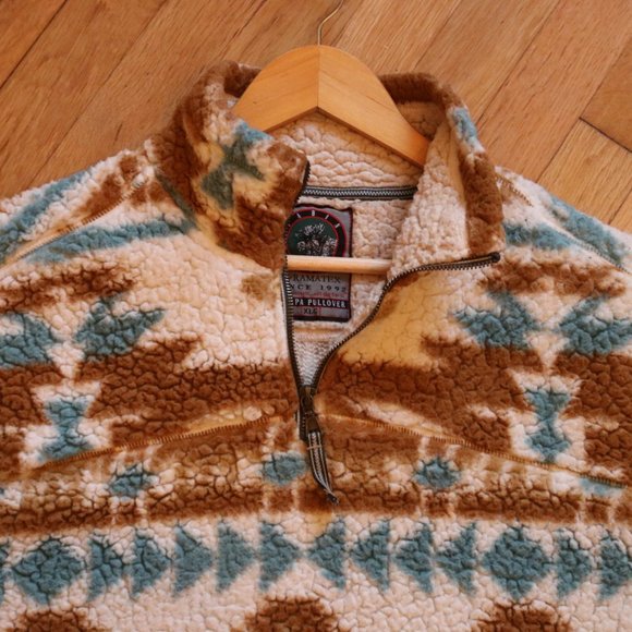 CABIN FEVER by RAMATEX Sweater Women’s XLG Sherpa Aztec Print 1/4 Zip Pullover - Picture 2 of 7